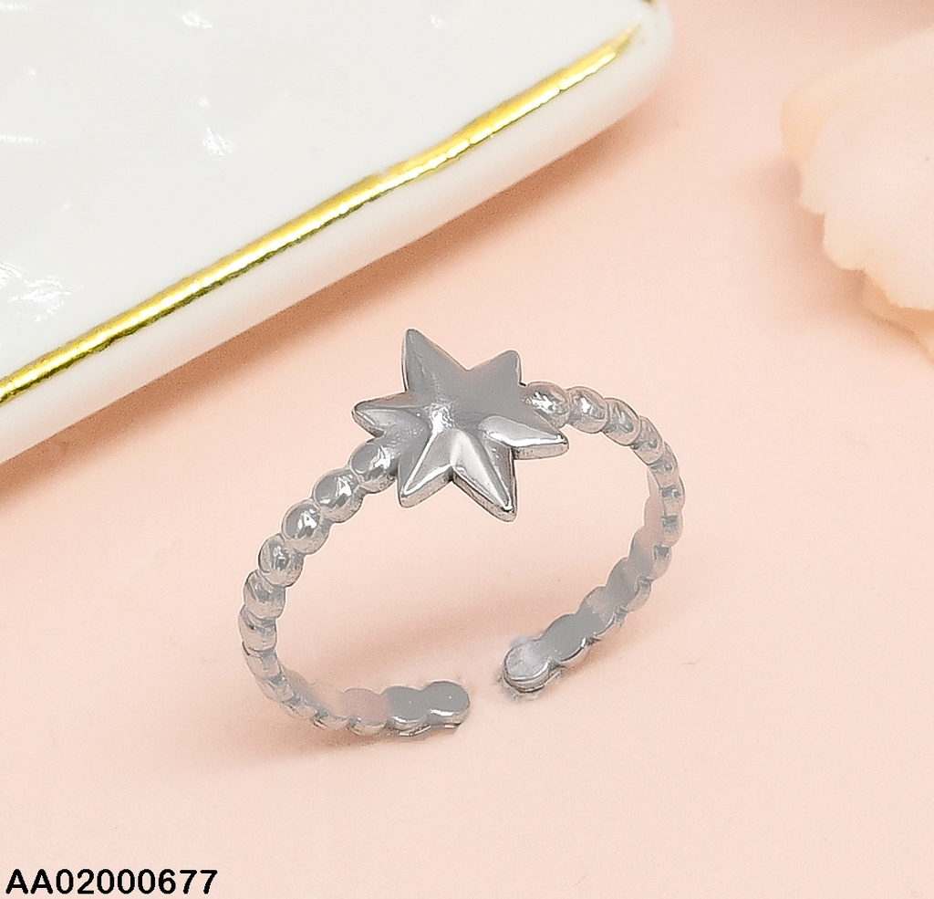 ANILLO PLAT. PELOTITAS CENTRO ESTRELLA RA052-131 AJUSTABLE