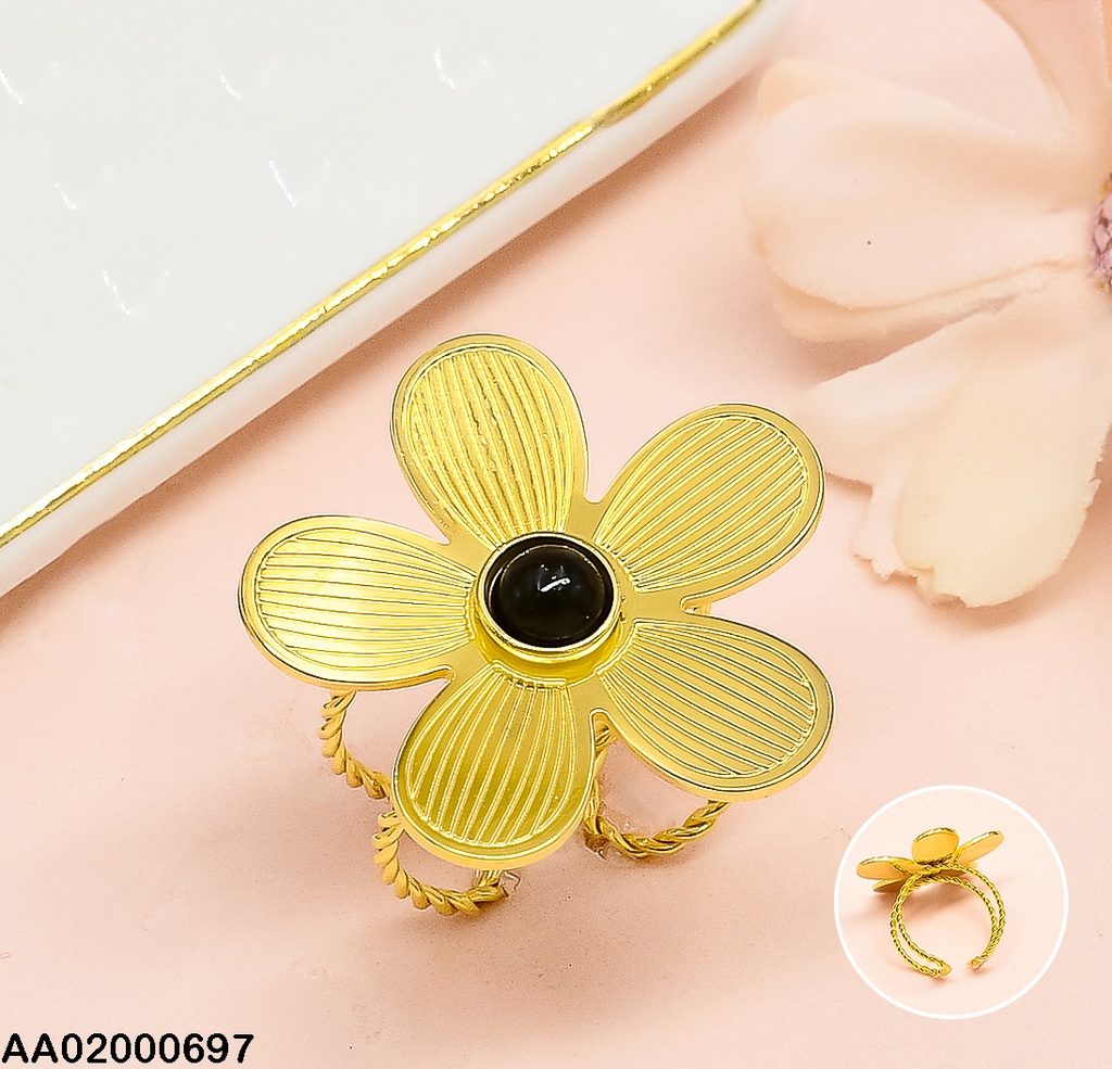 ANILLO FLOR PETALOS RAYADOS CENTRO⚫RA124-45 AJUSTABLE