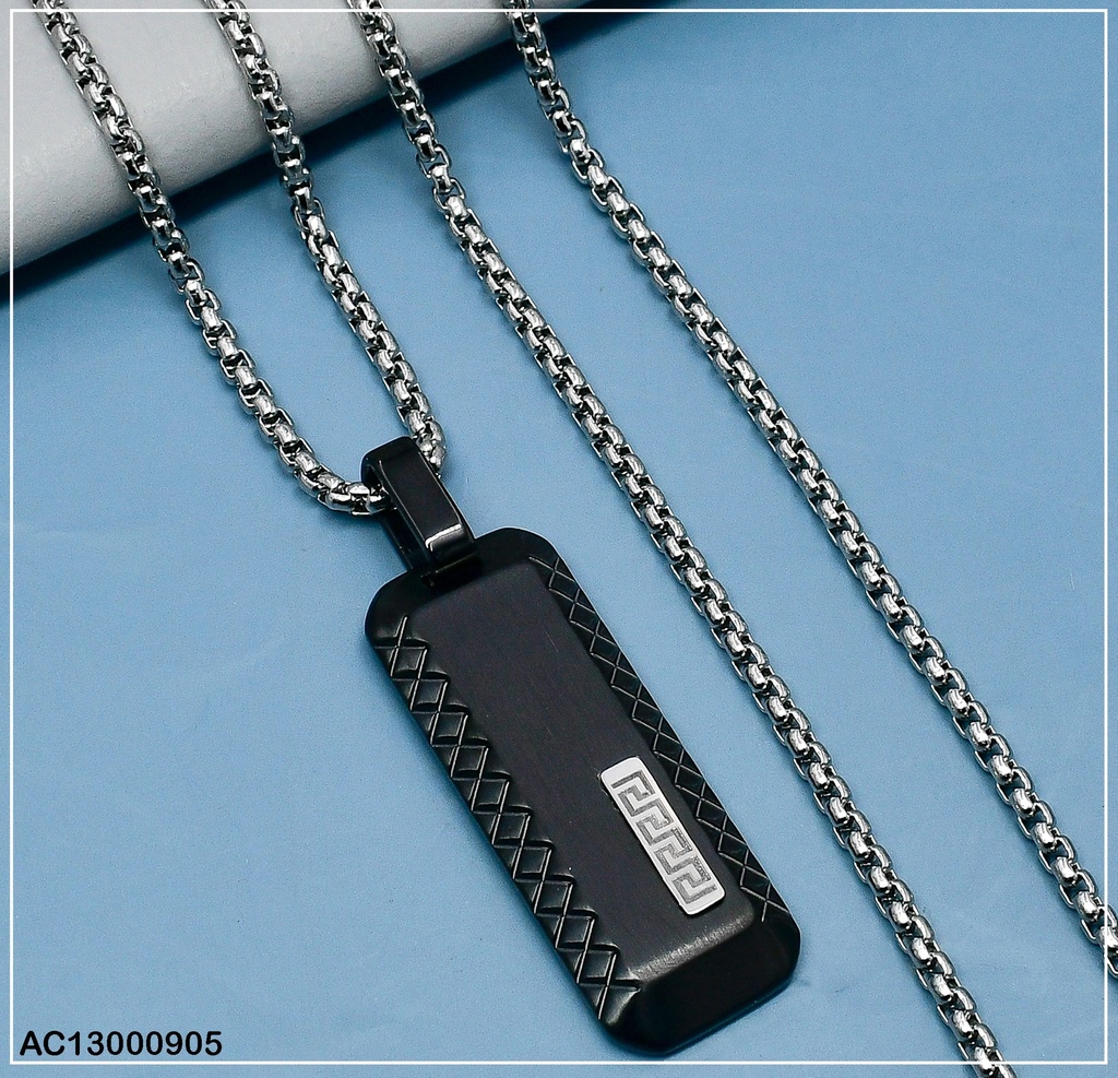 CADENA VARON C/PLACA RECTANGULAR NEGRA VERT.081700