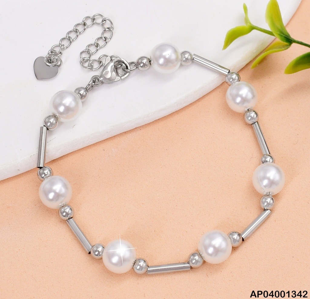 PULSERA PLATD. PERLAS O / BA135-45