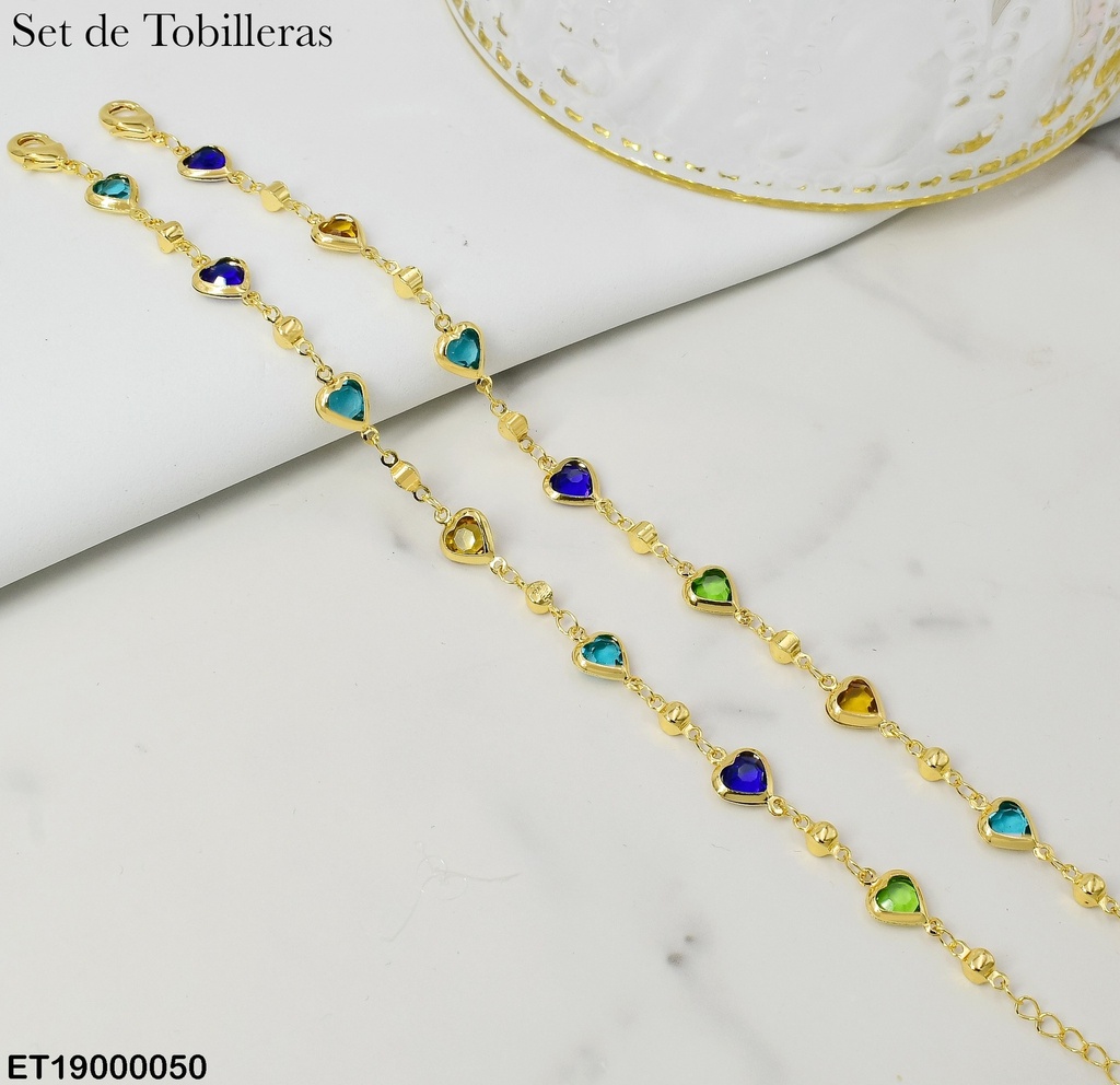 DUO TOBILLERAS CORAZONES COL.SURT/RD.DOR P7999