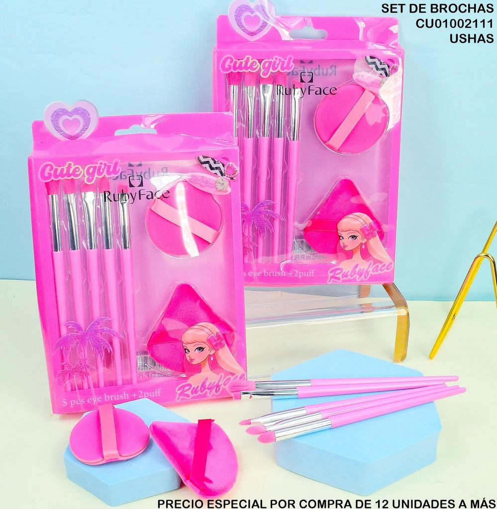SET 5 BROCHAS + 2 BLENDER CUTE GIRL BB05FP RUBY FACE