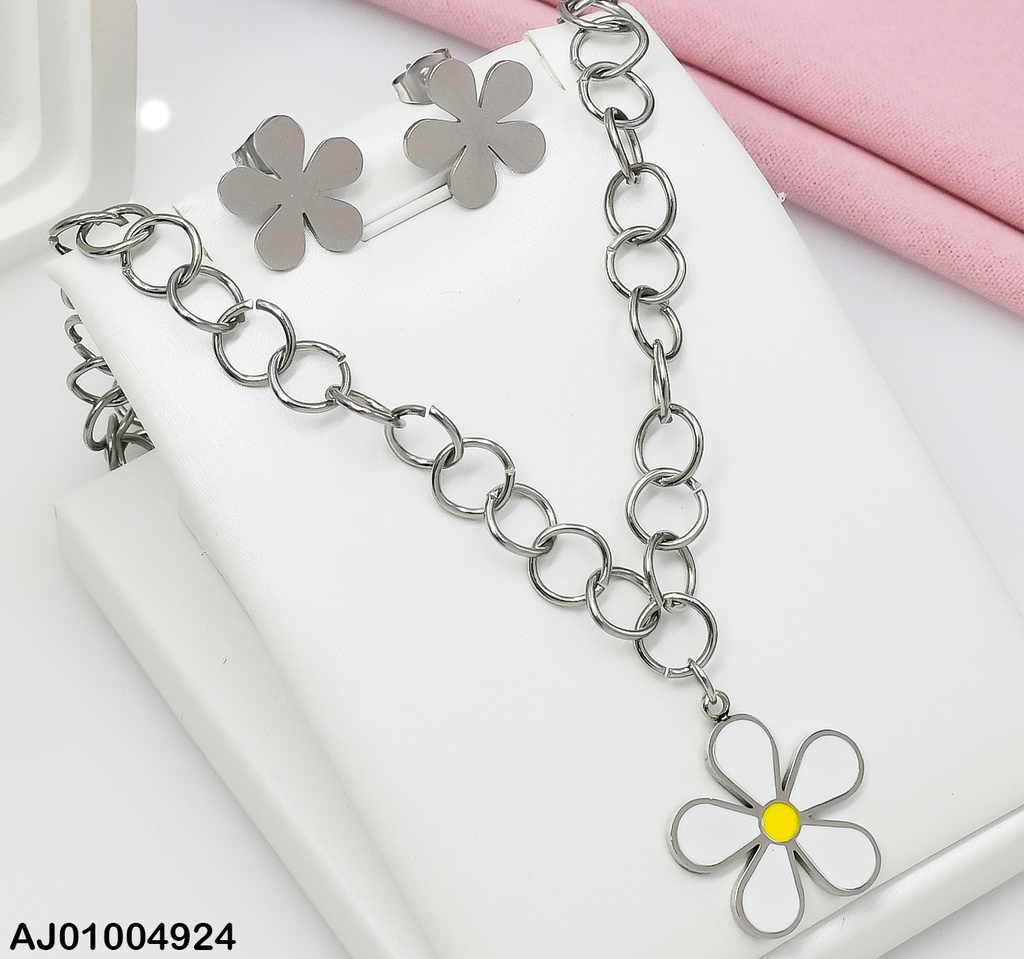 JUEGO PLATD. CADENA GRUESA FLOR BLANCA VD080380-054