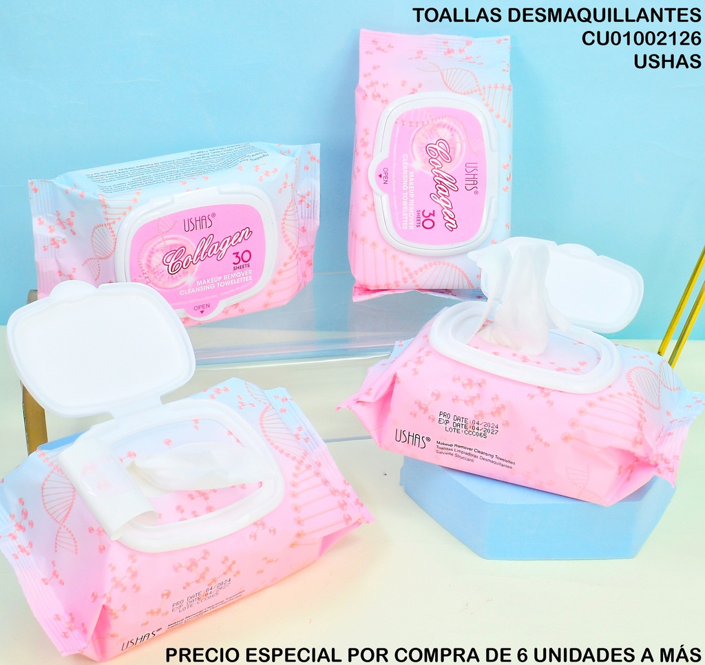 PAQUETE 30 TOALLAS DESMAQUILLANTES COLLAGEN HA414