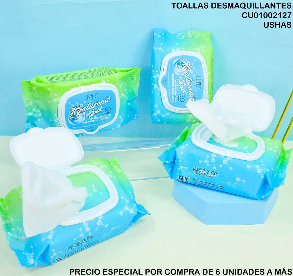 PAQUETE 30 TOALLAS DESMAQUILLANTES HYALURONICO USHAS HA415