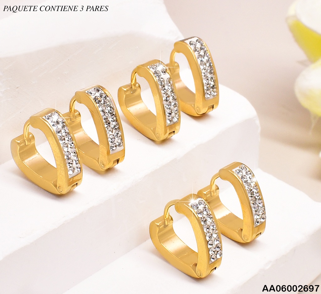 PAQ.6 PARES ARETES HUGGIES GRABADO"X" A3619-538