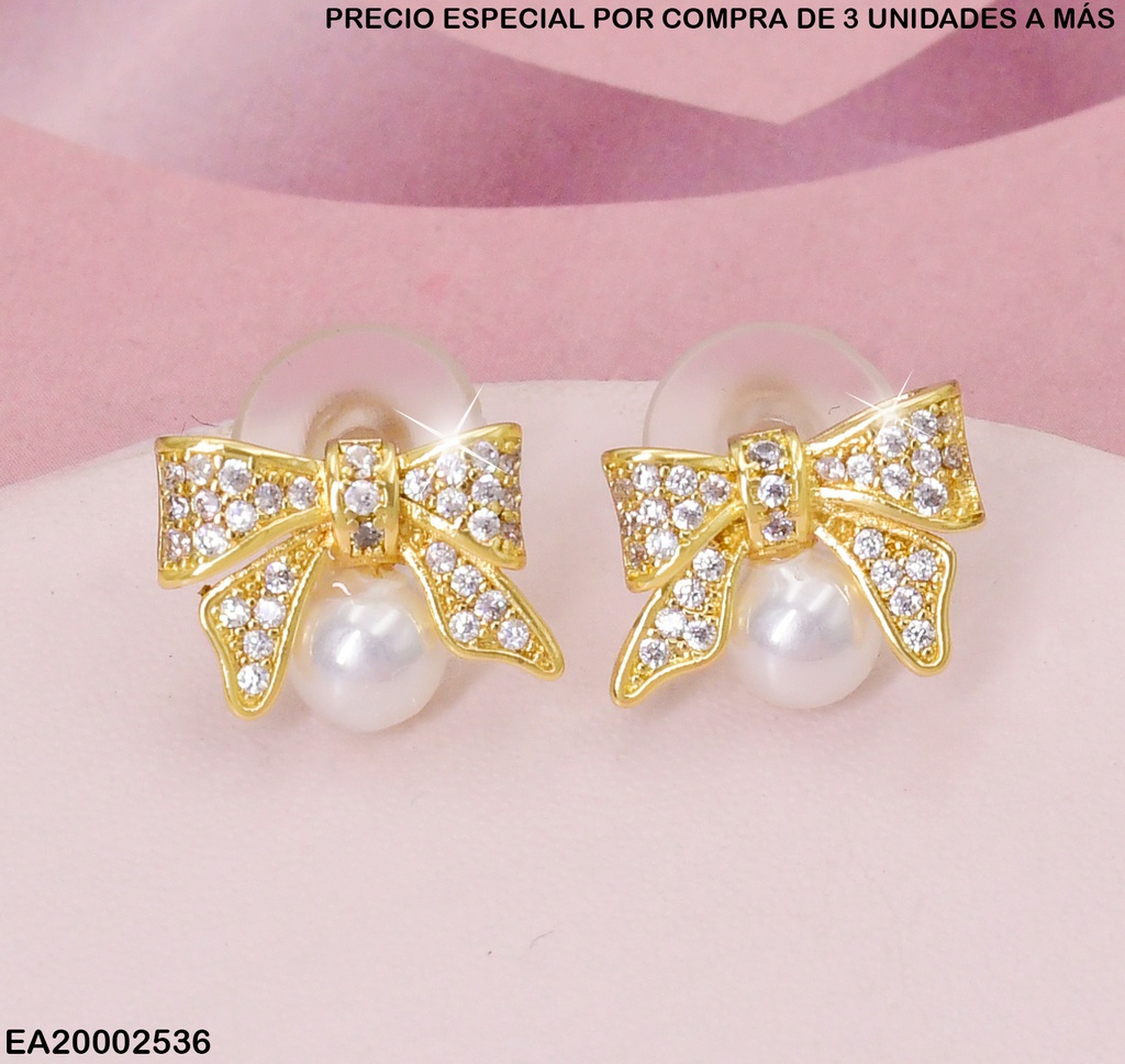 ARETES LAZO DE ZIRCONIAS C/PERLA CENTRO A1040-484
