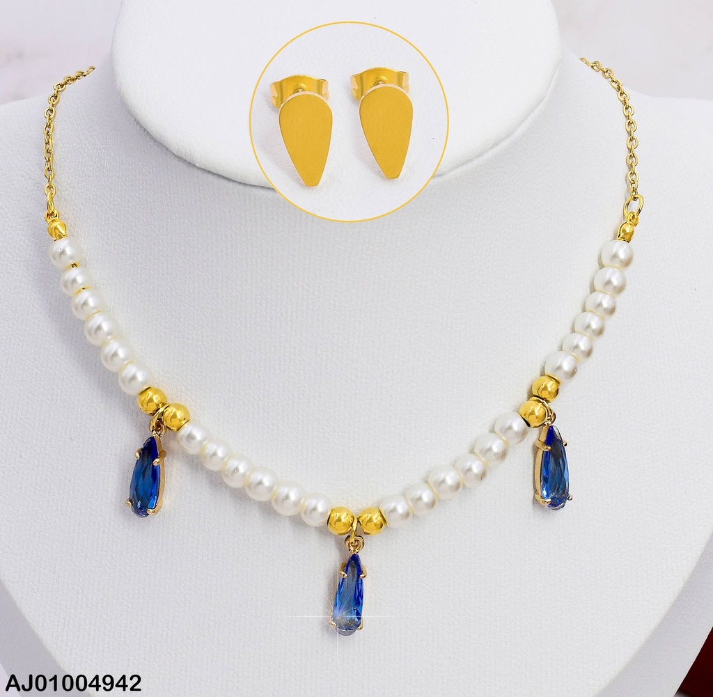 JUEGO PLACA GOTA,CAD.PERLITAS 3 GOTAS AZULES 106201-W125