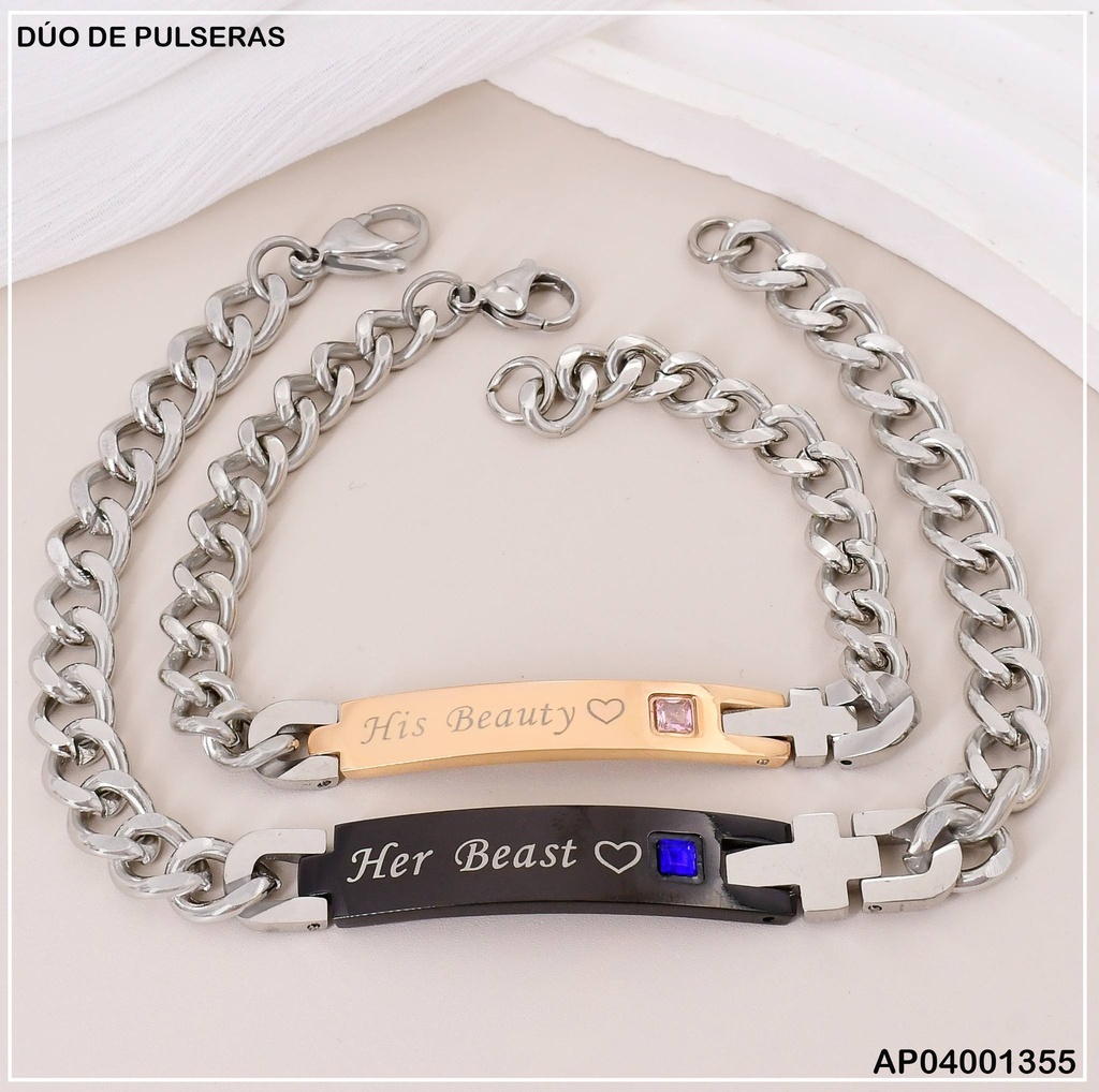 PULSERAS P/PAREJA "HER BEAST"🟦/"HIS BEAUTY"🟥A9050