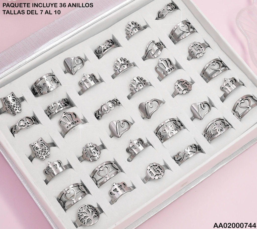 CAJA 36 UNID. ANILLO PLATD. SURTIDOS FLECHA/MARIPOSAS/CRUZ 006-C7221-100