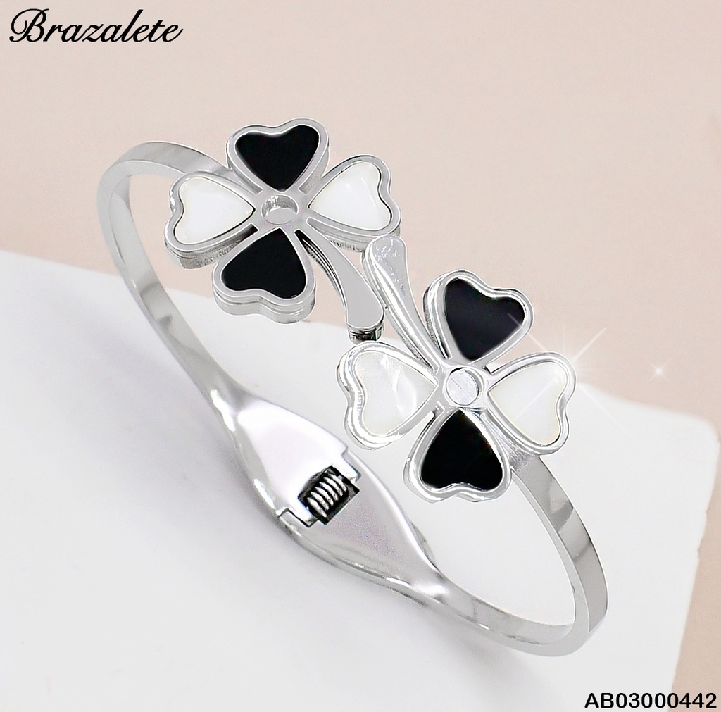 BRAZALETE PLATD. TREBOL  BLANCO/NEGRO 081637-W171