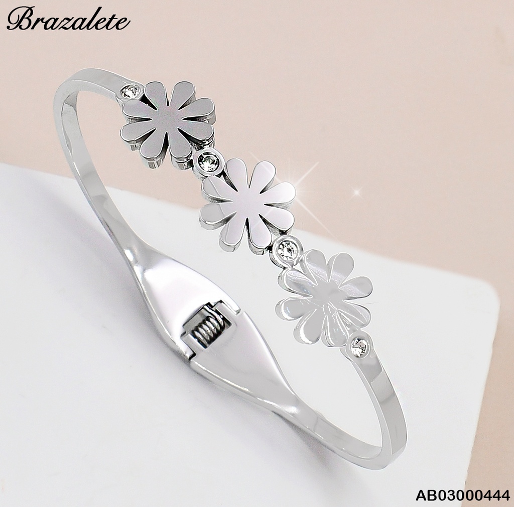 BRAZALETE PLATD. 3 FLORES ZIRCONIAS 081639-W171