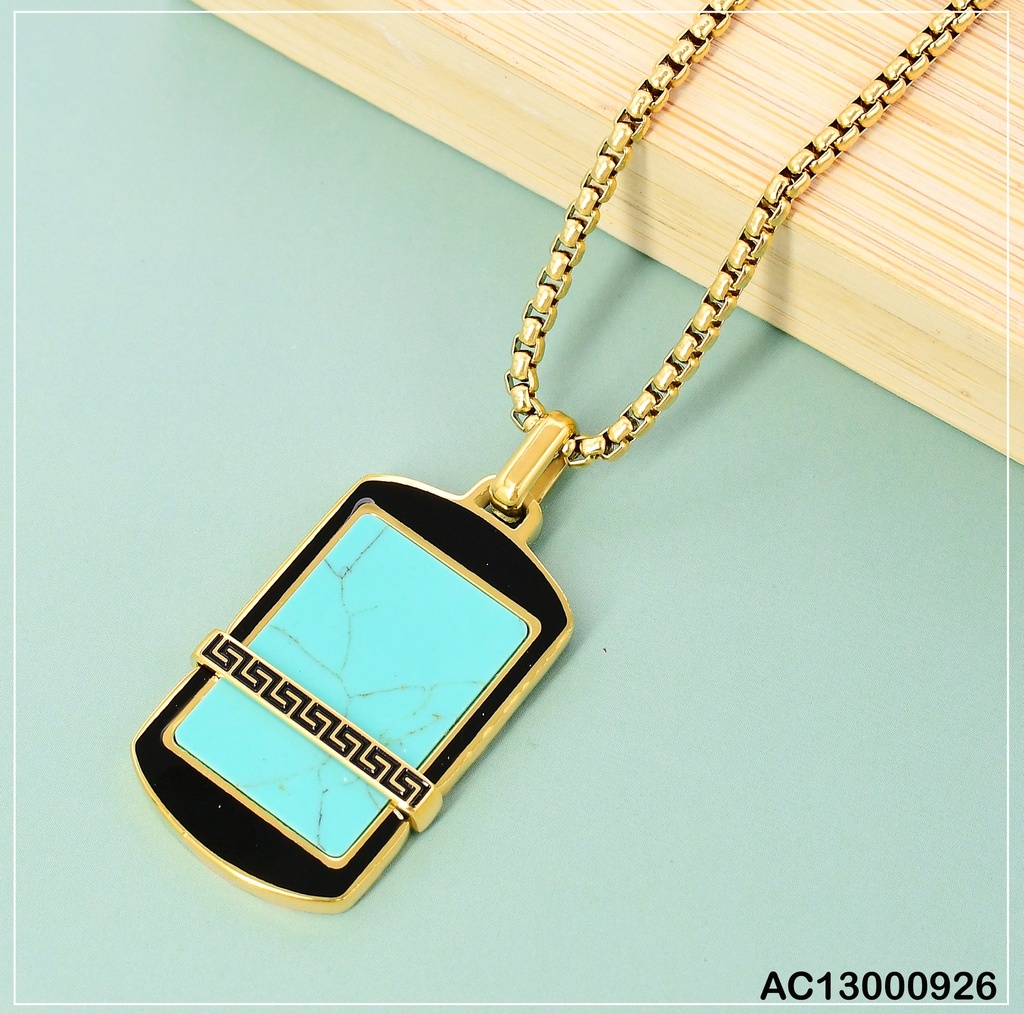 CADENA VARON PLACA CELESTE/DORADO 081710
