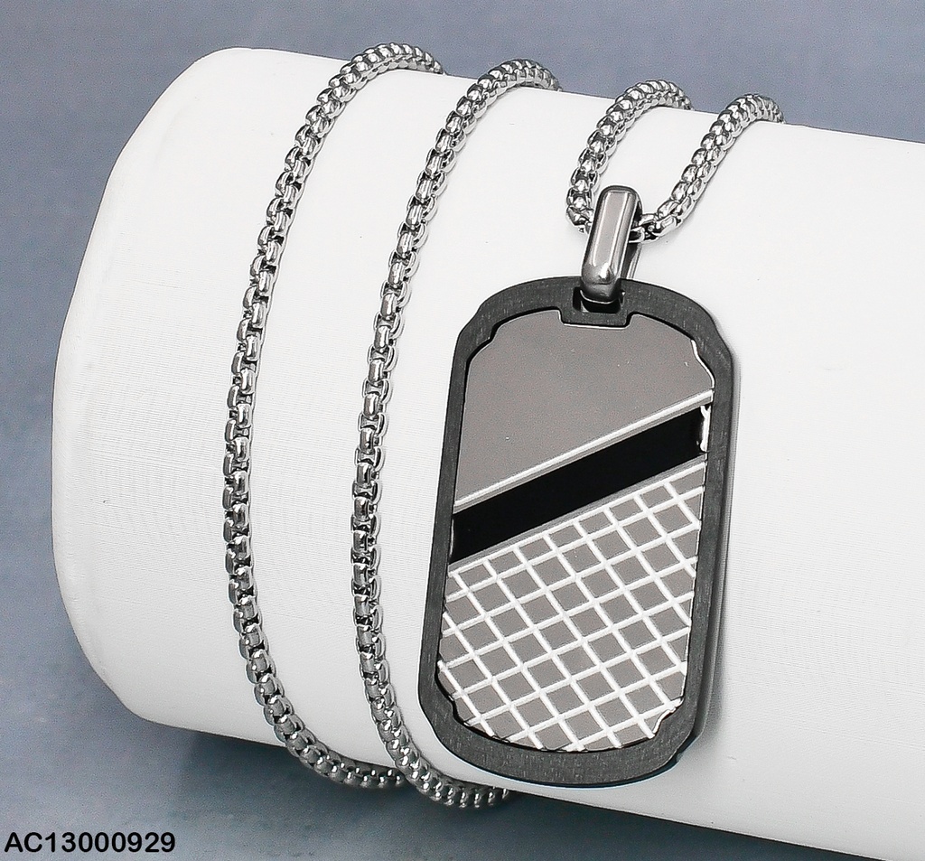 CADENA PLATEADA VARON DIJE PLACA NEGRO/PLAT 081668