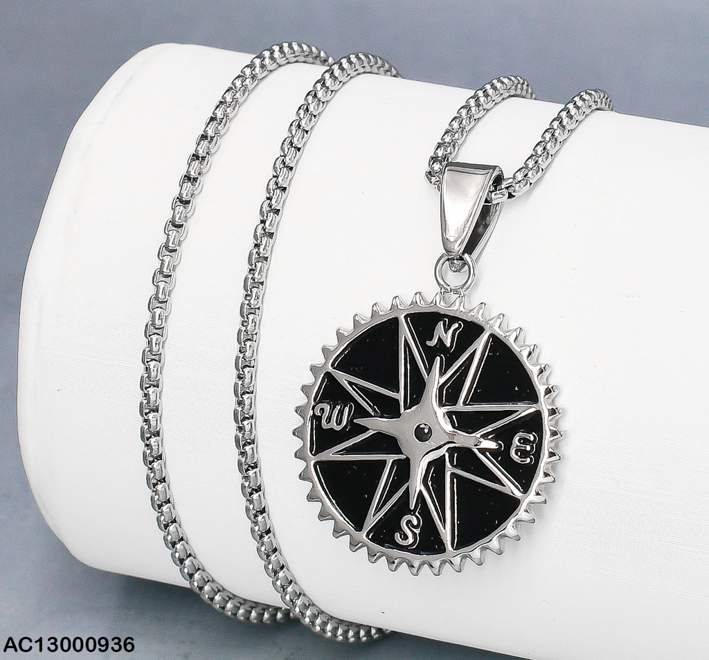 CADENA PLATEADA VARON DIJE BRUJULA NEGRA 081651