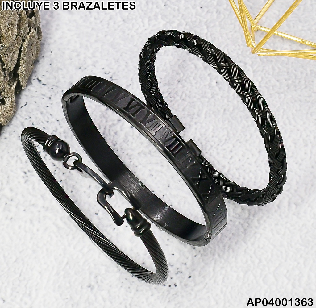 PULSERAS(3) VARON NEGRAS TORSAL/BRAZ/TORNEADA SA442-196
