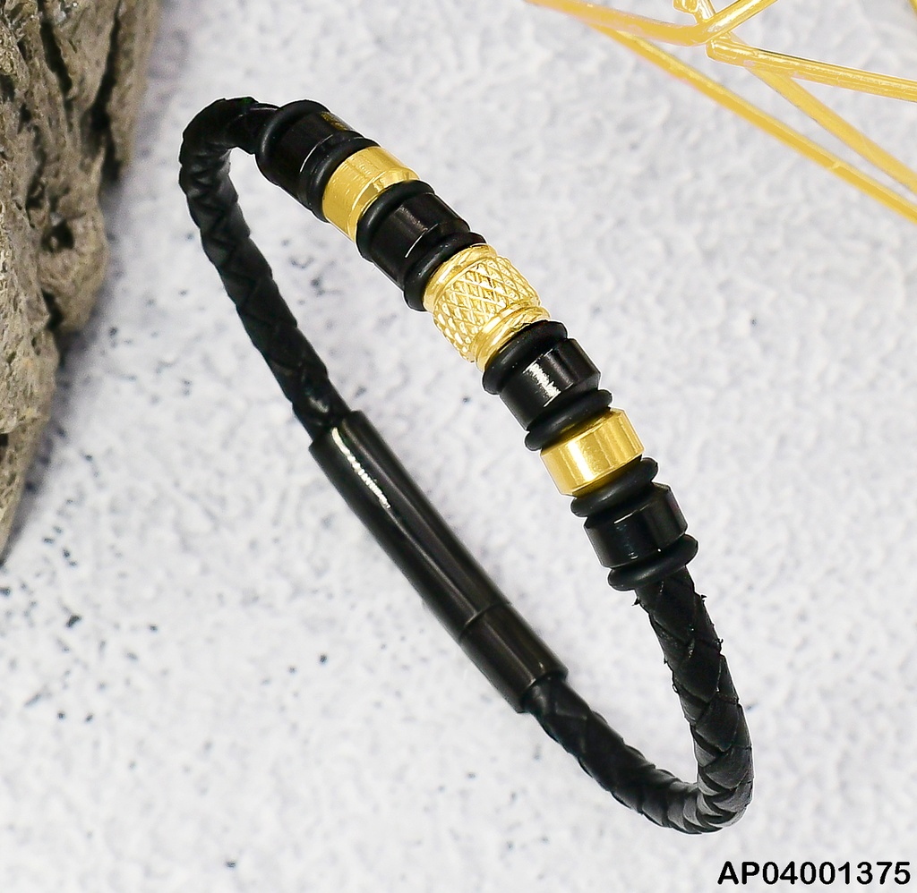 PULSERA TRENZA 7 LINEAS NEGRO/DORADO 081594-005