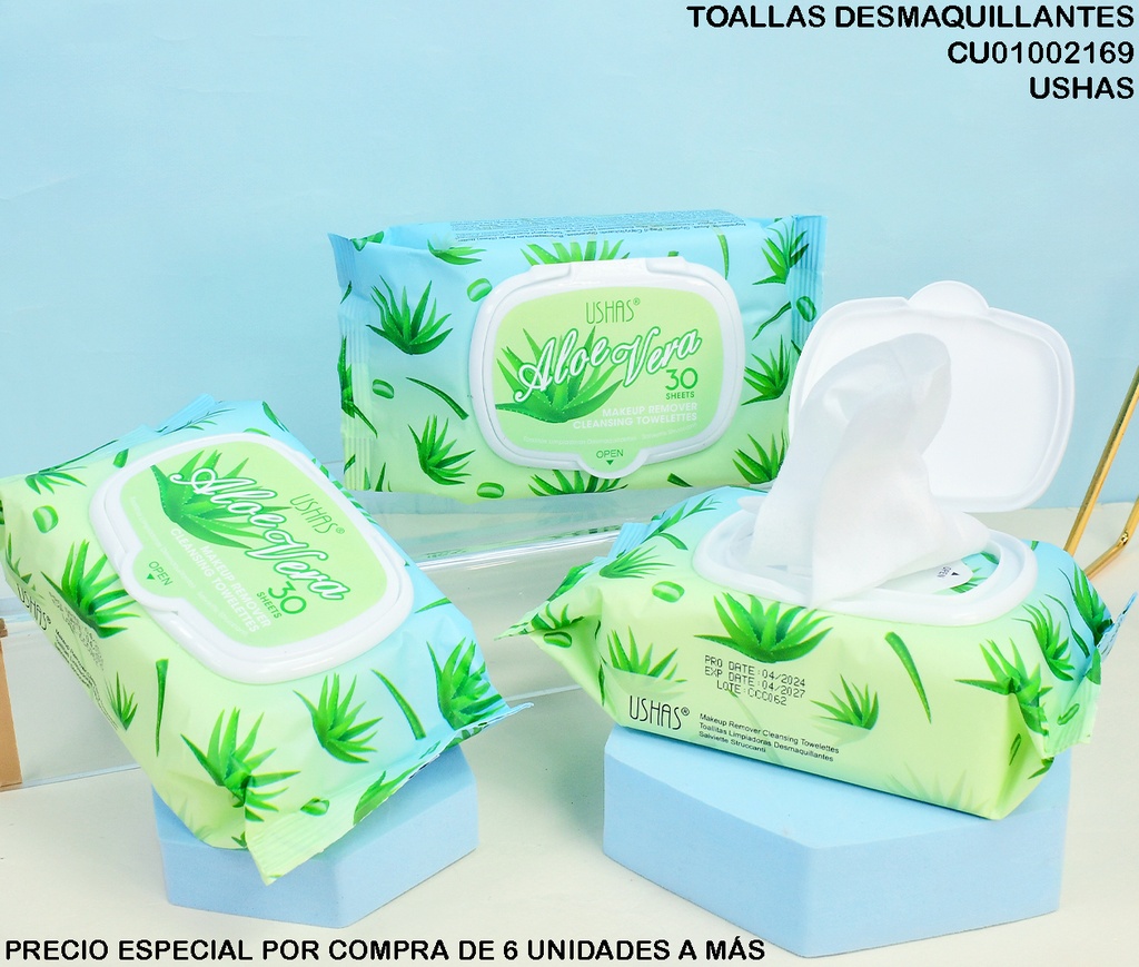 TOALLAS(30) DESMAQUILLANTES ALOE VERA USHAS HA411