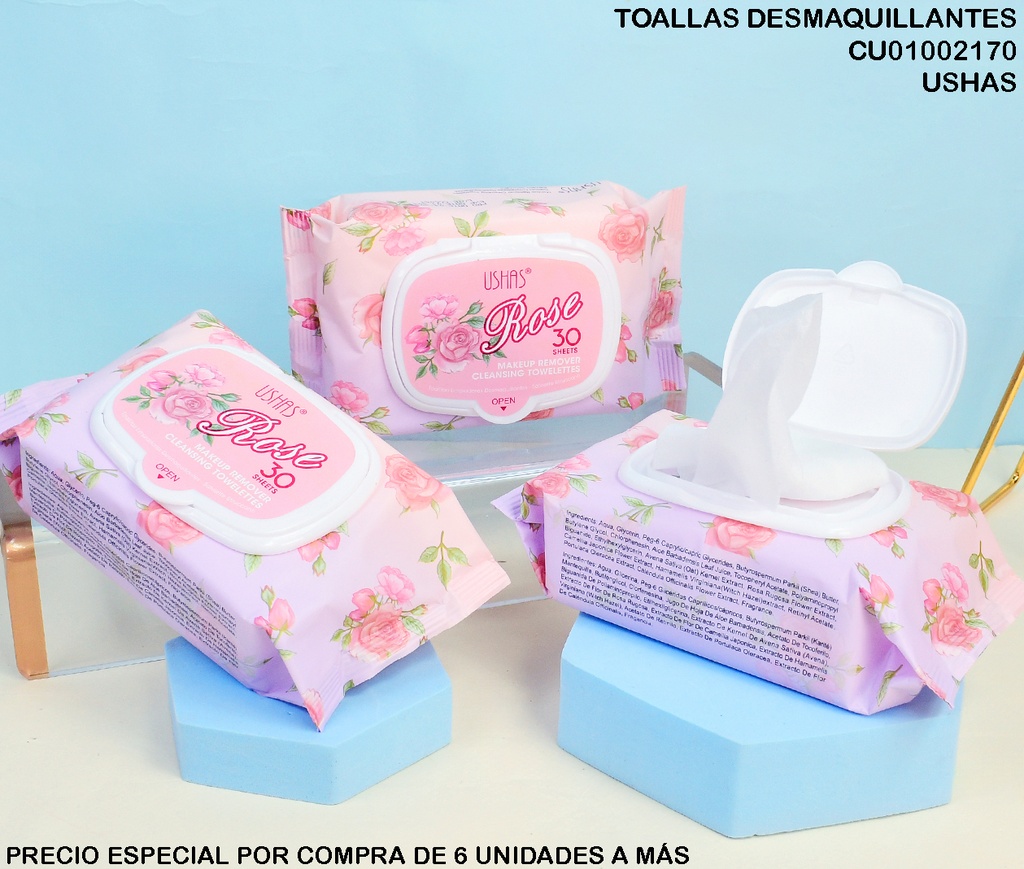 TOALLAS(30) DESMAQUILLANTES ROSE USHAS HA410