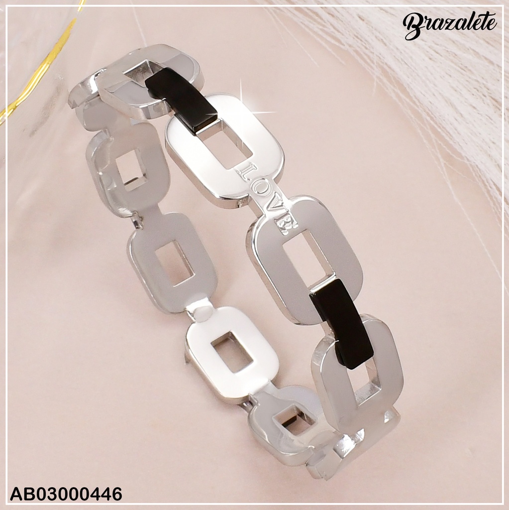 BRAZALETE PLAT. ESLAB. PLANOS DE CADENA PLAT/NEGRO 080960