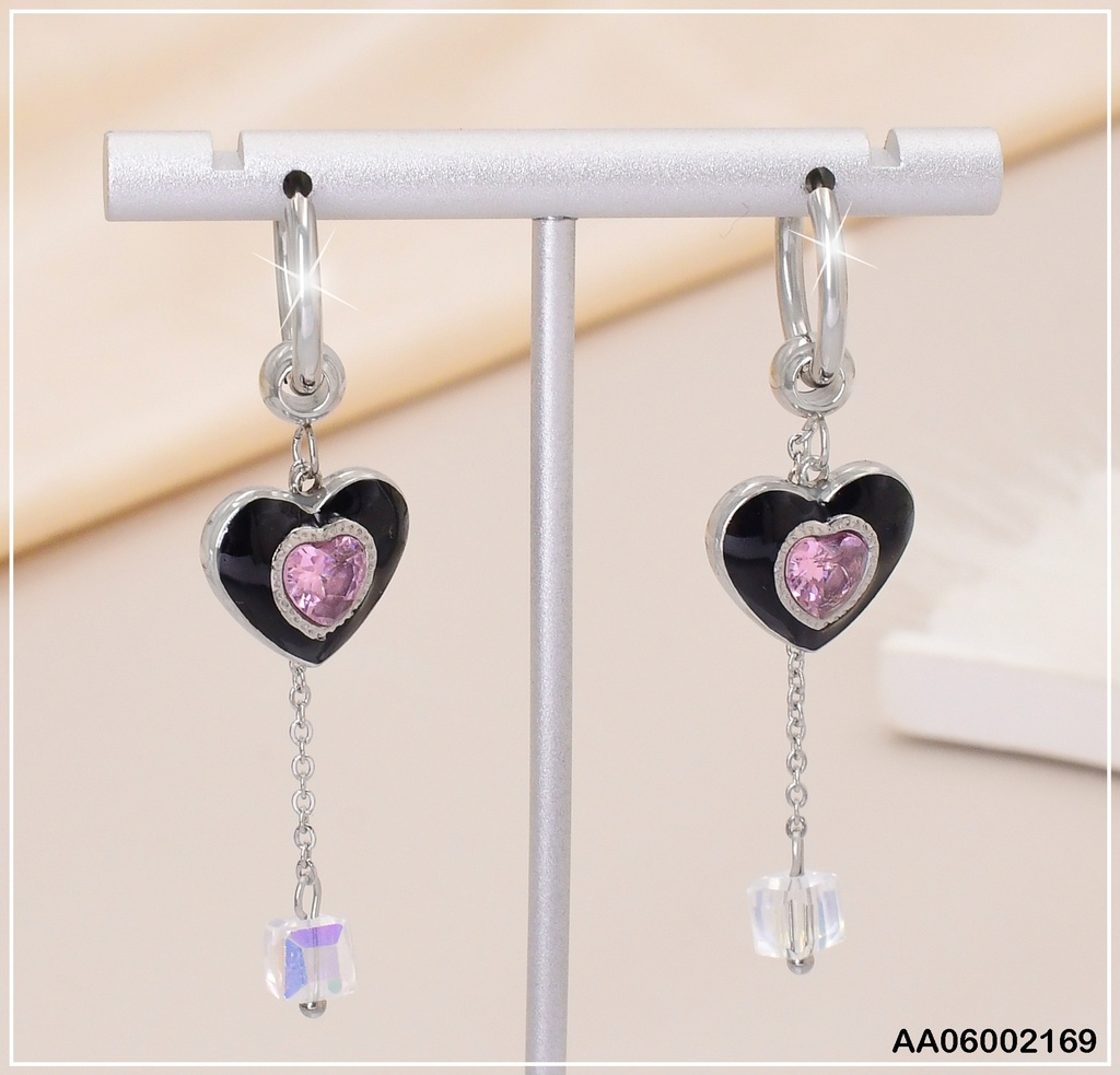 ARETES CORAZON ZIRC. ROSA CAD. COLGANTE 080518