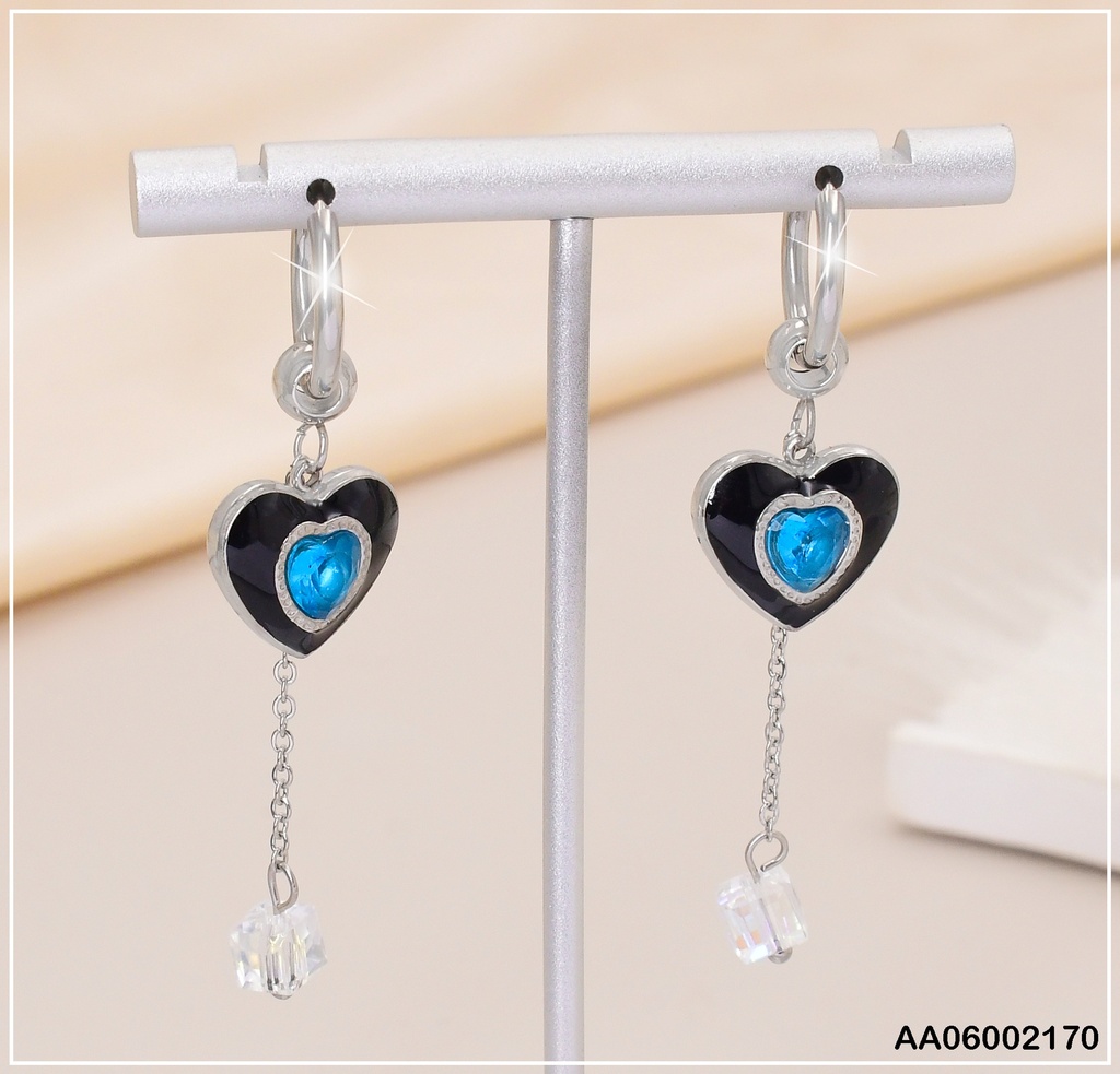 ARETES CORAZON ZIRC. AZUL CAD. COLGANTE 080494