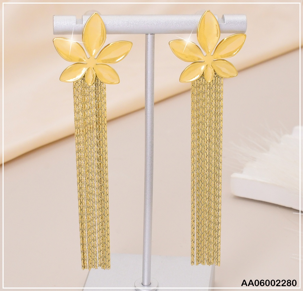 ARETES DORADOS FLOR C/LINEAS COLGANTES EA319-131