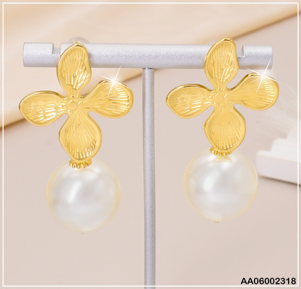 ARETES FLOR 4 PETALOS PERLA EA341-131