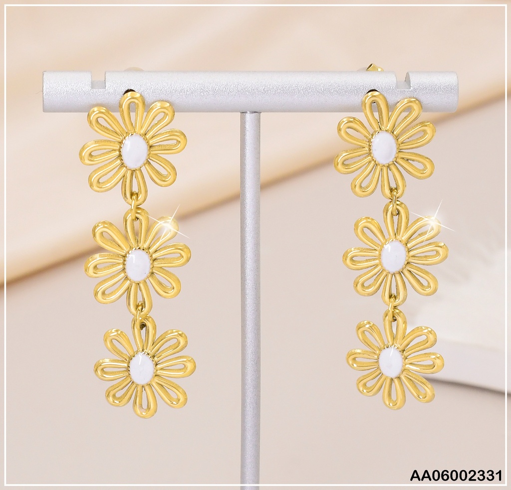 ARETES 3 FLORES CENTRO BLANCO 0806551-W25