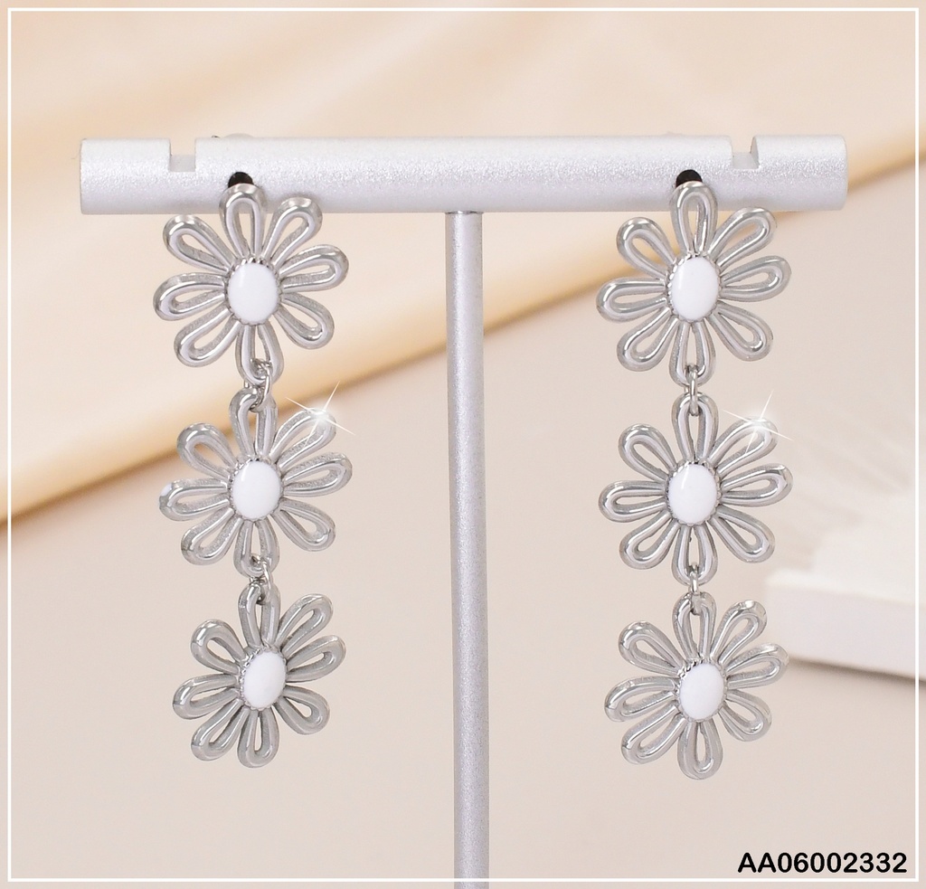 ARETES PLATD. 3 FLORES CENTRO BLANCO 0806552-W25