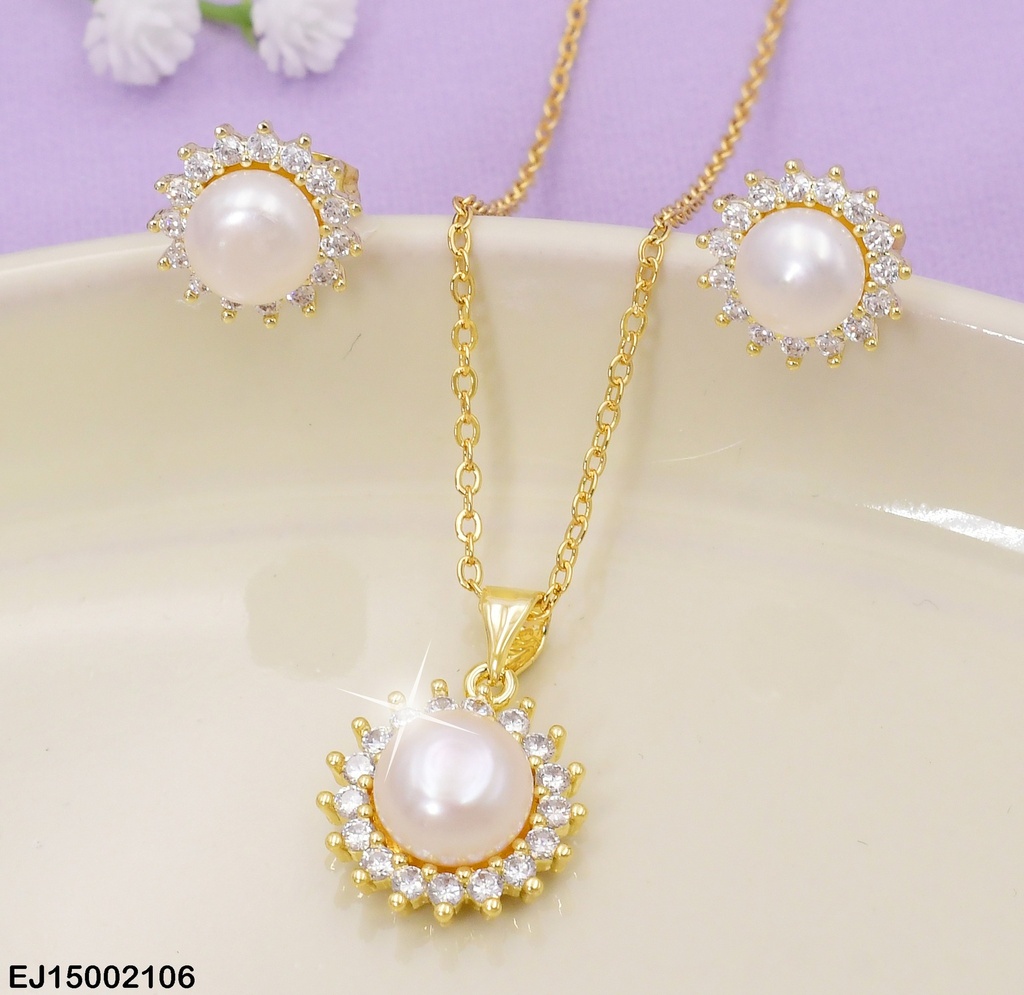 JUEGO PERLA BORDES ZIRCONIAS PETALOS SE228-9