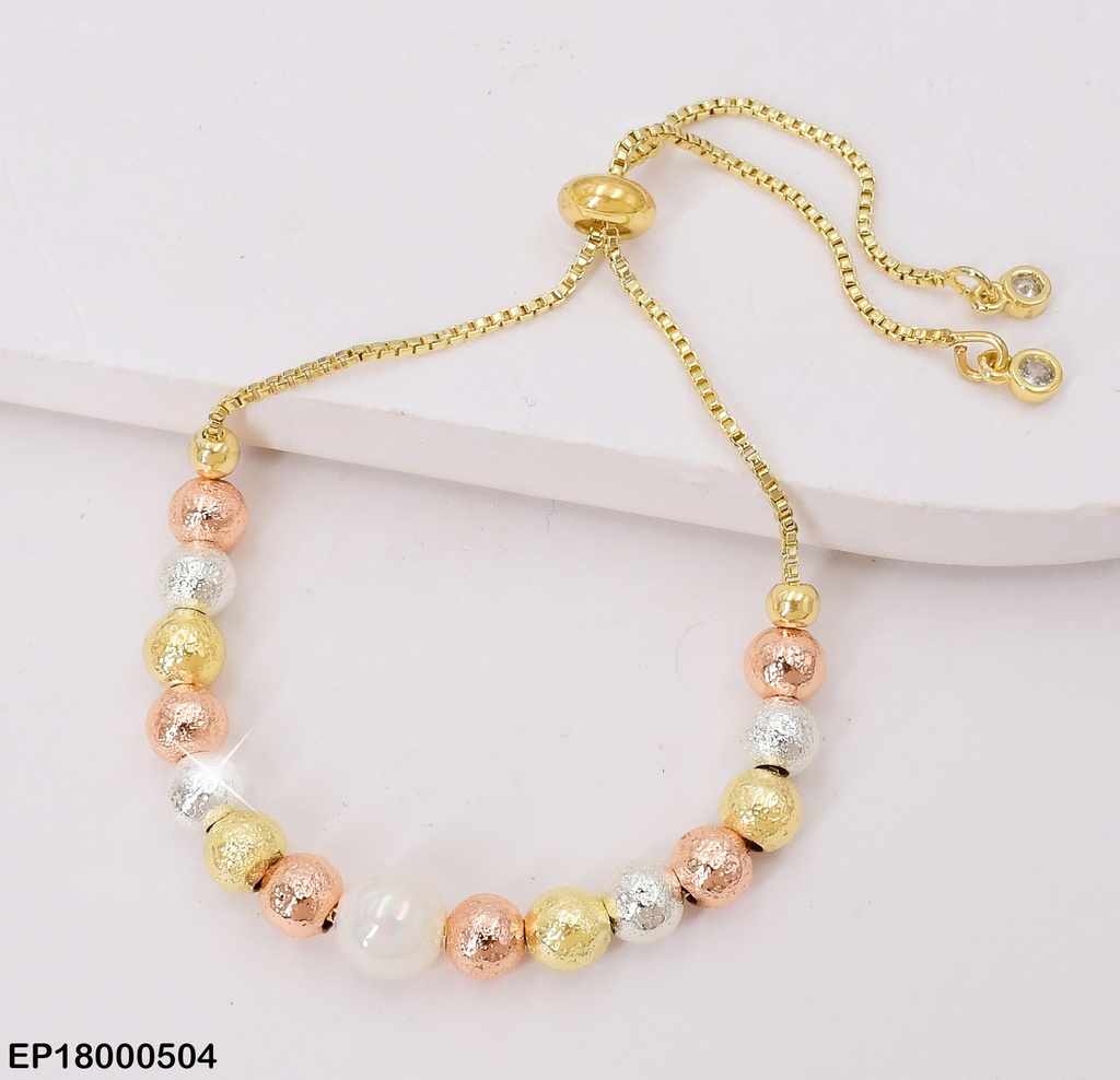 PULSERA AJUSTABLE CILINDRO ZIRC/PELOTITAS BE094-9