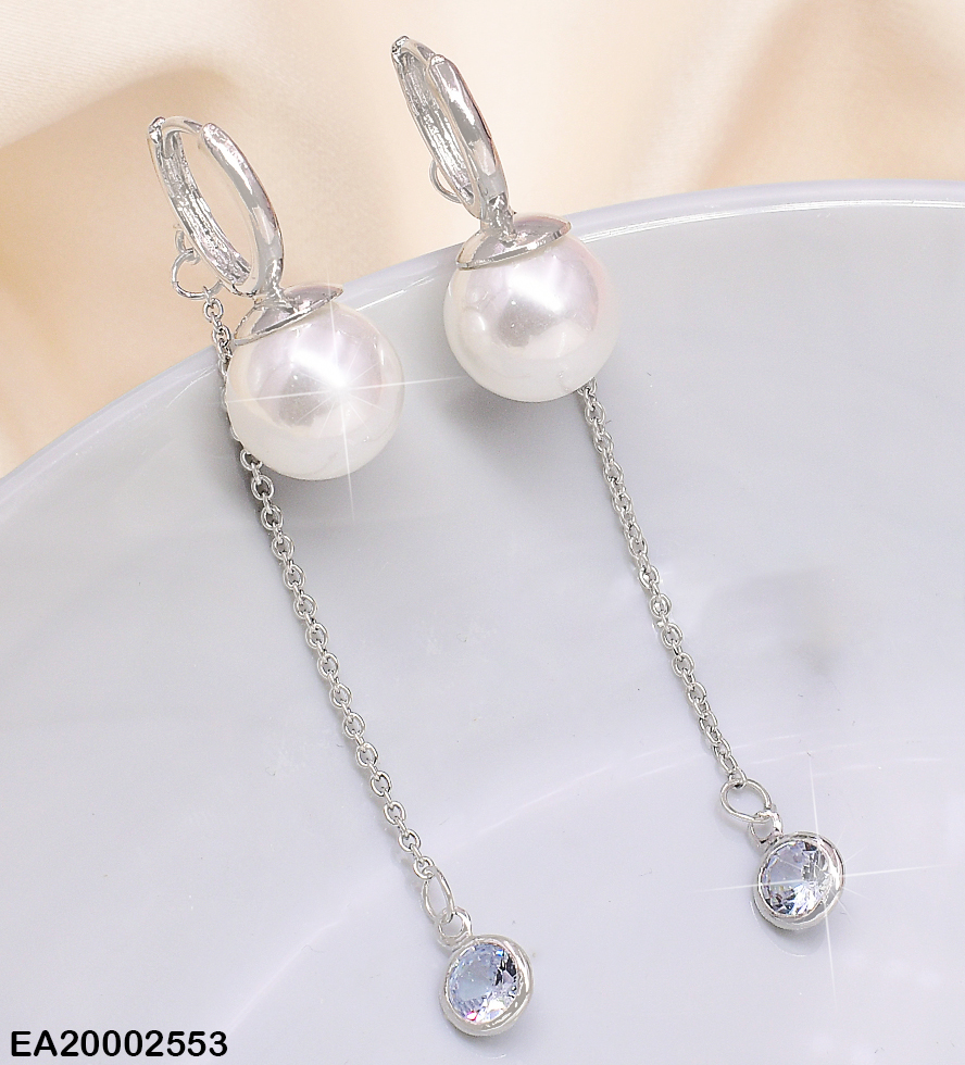 ARETES PLAT.HUGGIES C/PERLA CAD.COLGANTE EE157-132