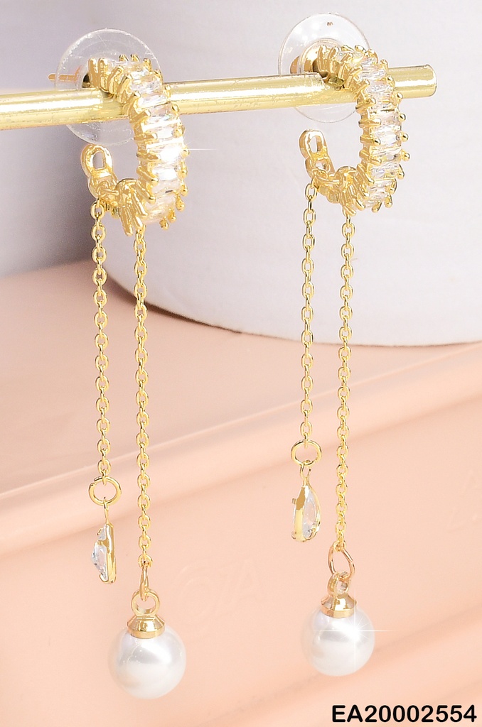 ARETES HUGGIES 2 LINEAS COLGANTES ZIRC/PERLA EE230-132
