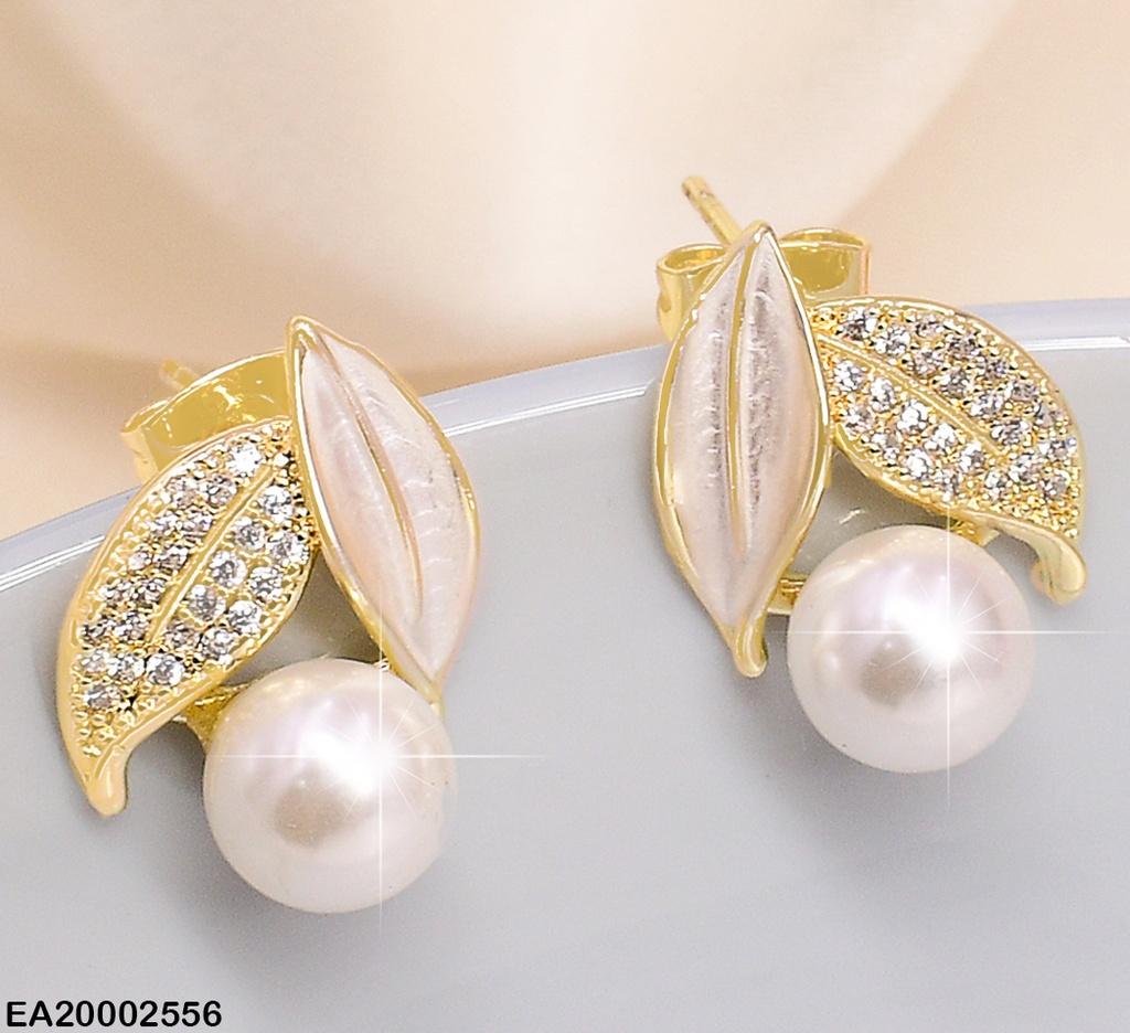 ARETES PERLA 2 HOJAS(BLANCA/ZIRC) EE371-9