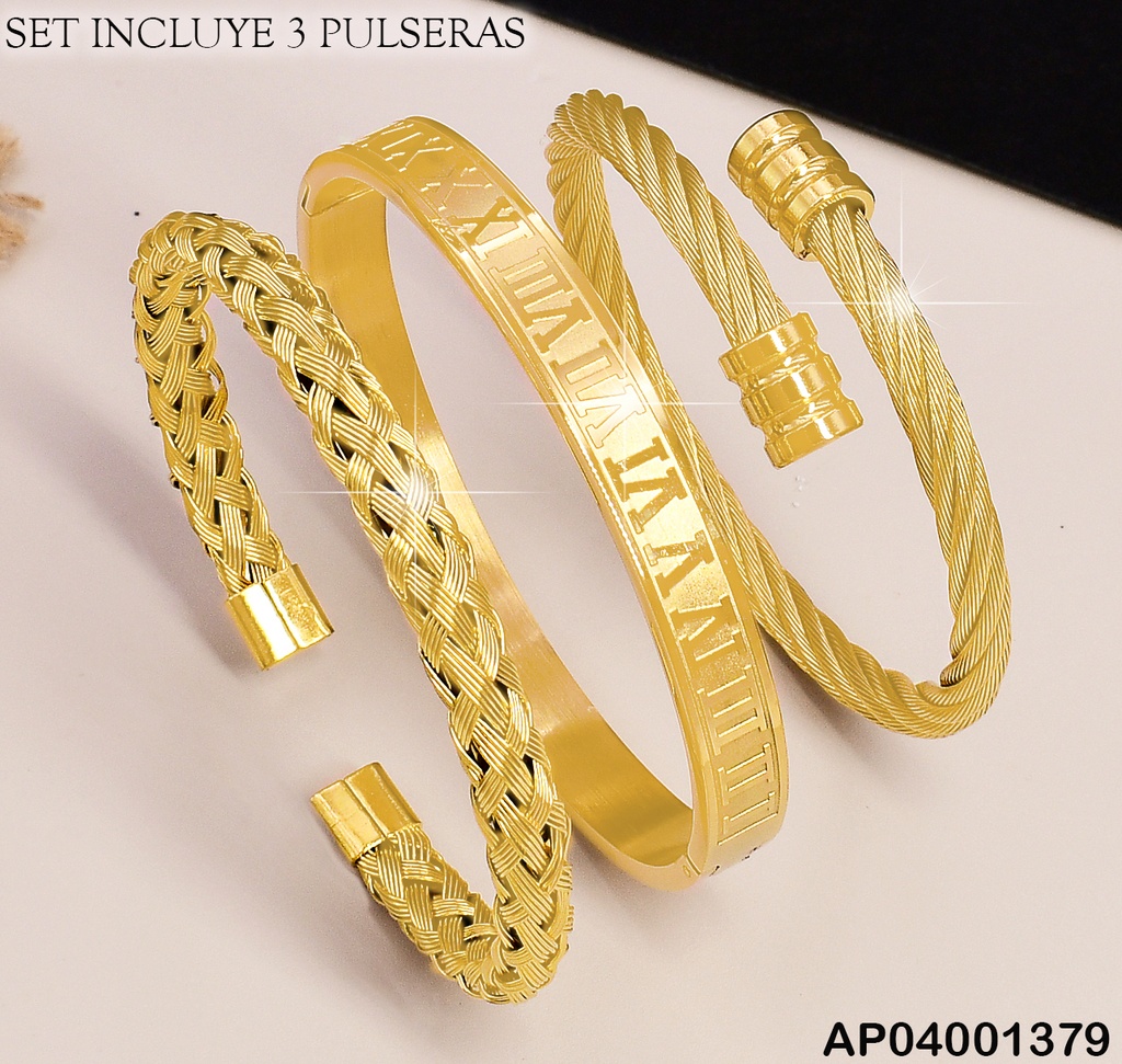 PULSERAS (3) VARON DORADAS TORN/TRENZ/BRAZ SA438-196