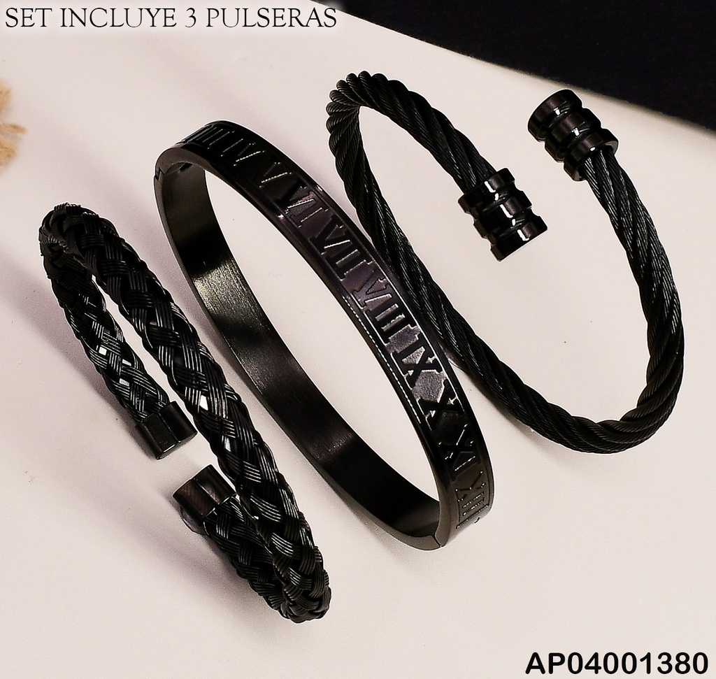 PULSERAS (3) VARON NEGRASTORN/TRENZ/BRAZ SA439-196