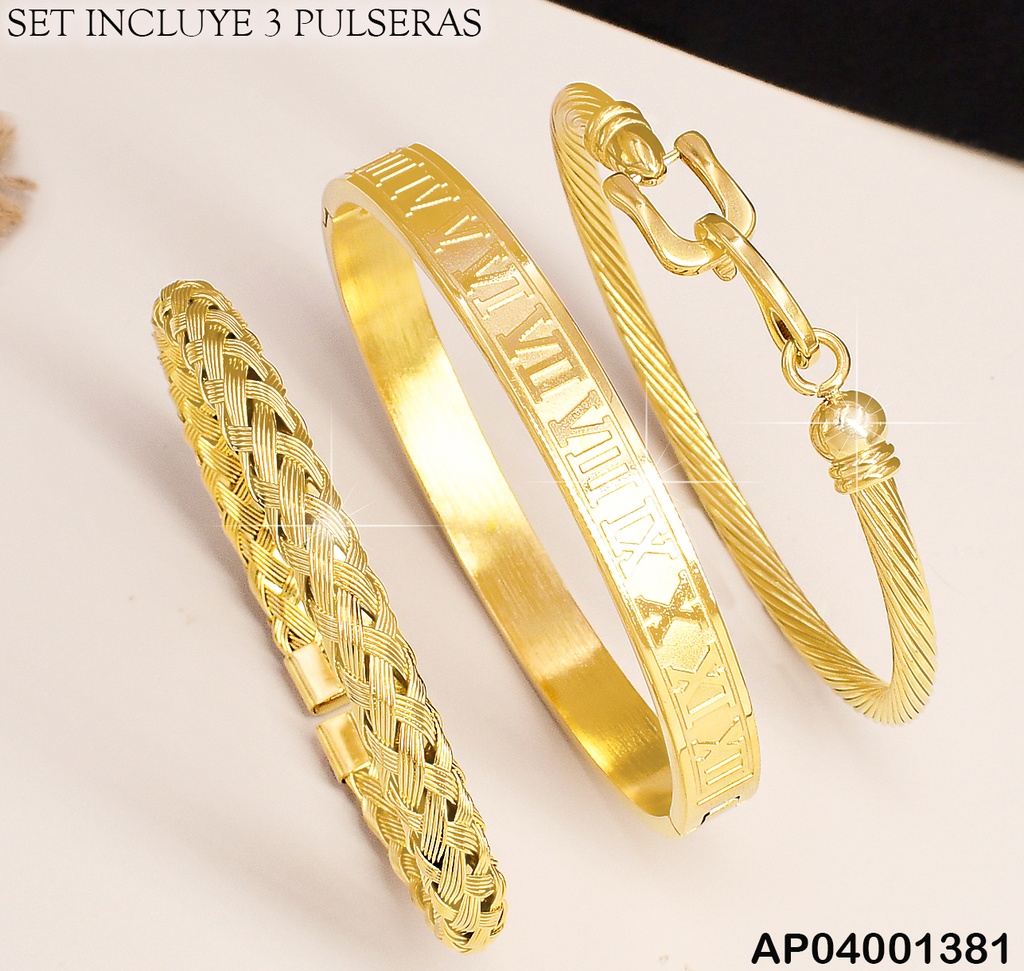 PULSERA (3) VARON CUADRO/ TOR/BRAZ SA441-196