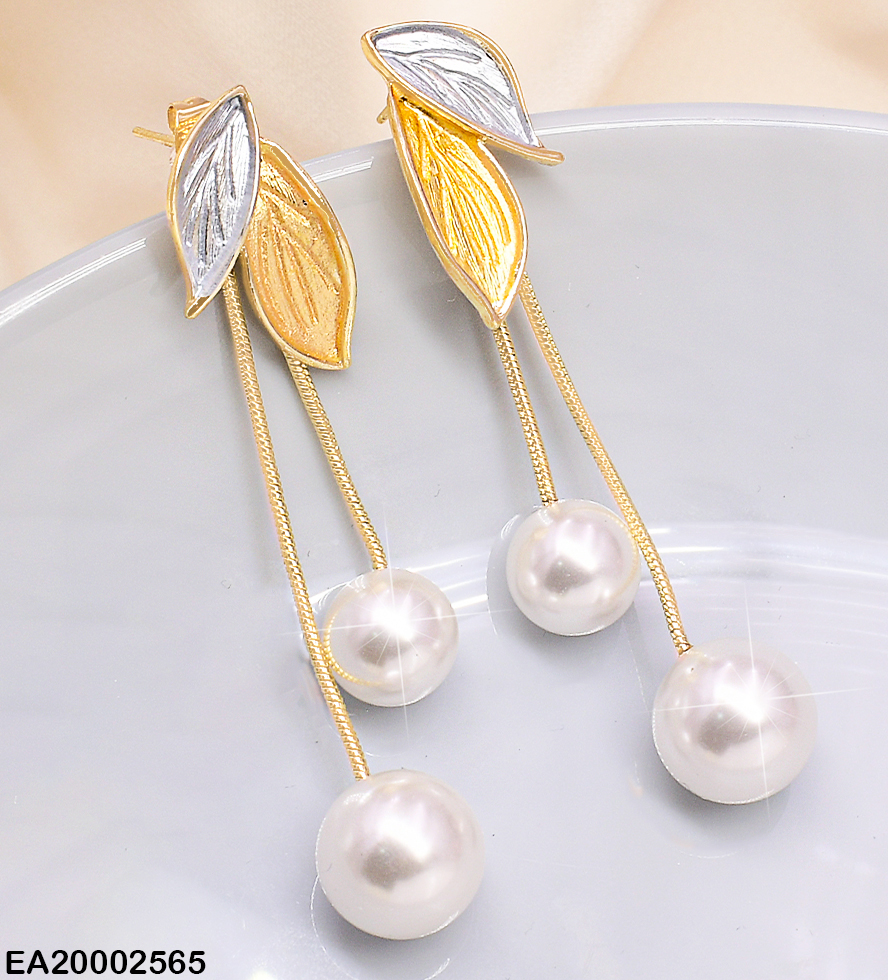 ARETES HOJAS PLAT/DOR 2 PERLAS CCOLGANTES EE400-9