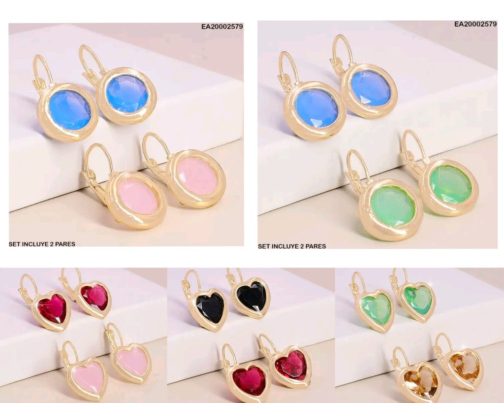 PAQ. 2 PARES ARETES HUGGIES CORAZONES/ RD COL. SURTIDOS R6498 (NPE2025)