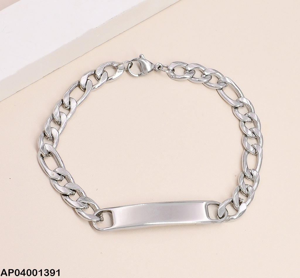 PULSERA PLATEADA CON PLACA OOO/ALARGADO 1.8NK A6071