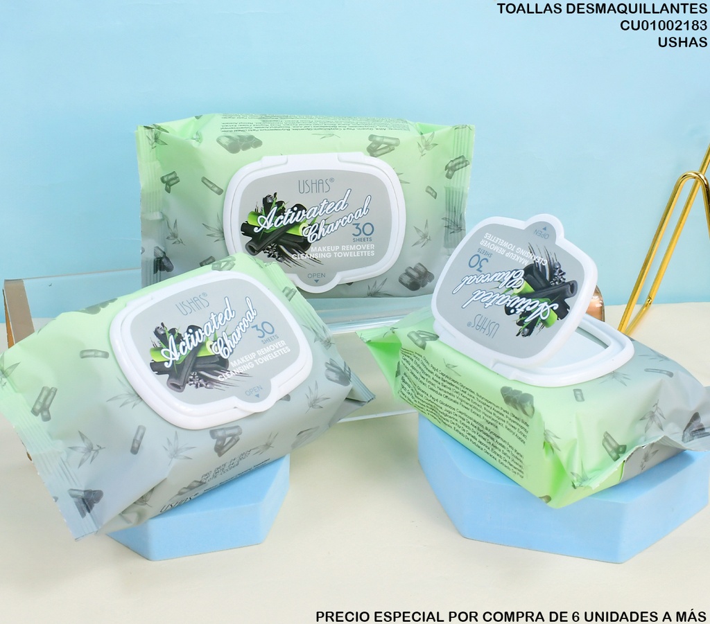 TOALLAS (30) DESMAQUILLANTES CARBON ACT.USHAS HA417