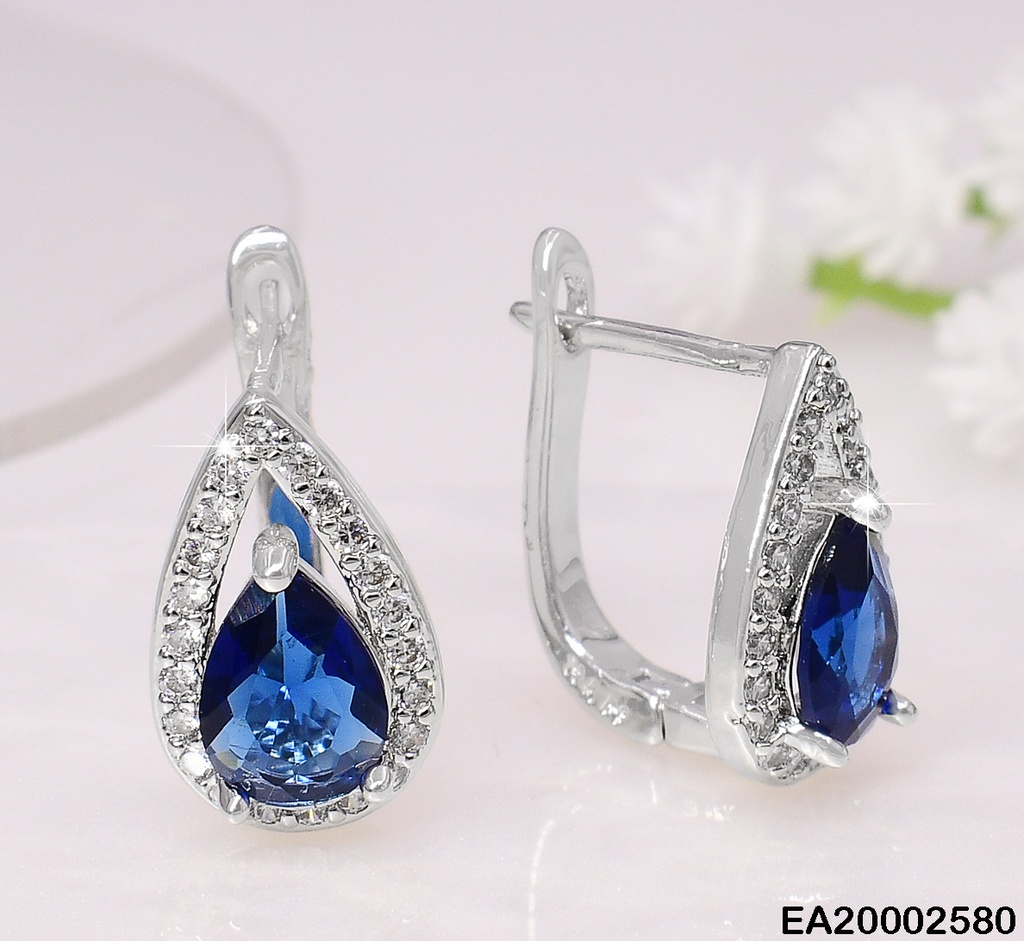 ARETES PLATEADO GOTA AZUL BORDE ZIRC.F2120-665