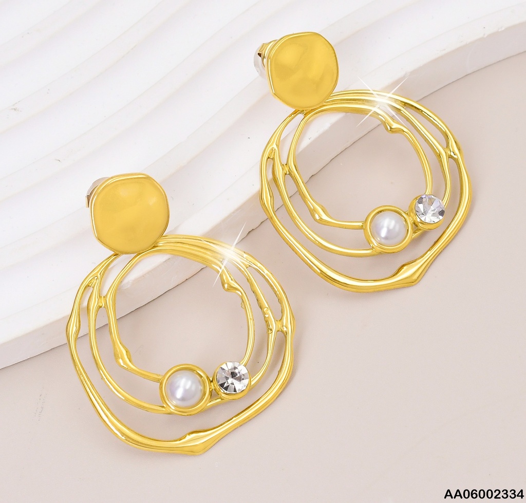 ARETES PLACA RD,3 CIRC.COLGANTES C/PERLA-ZIRC EA295-131