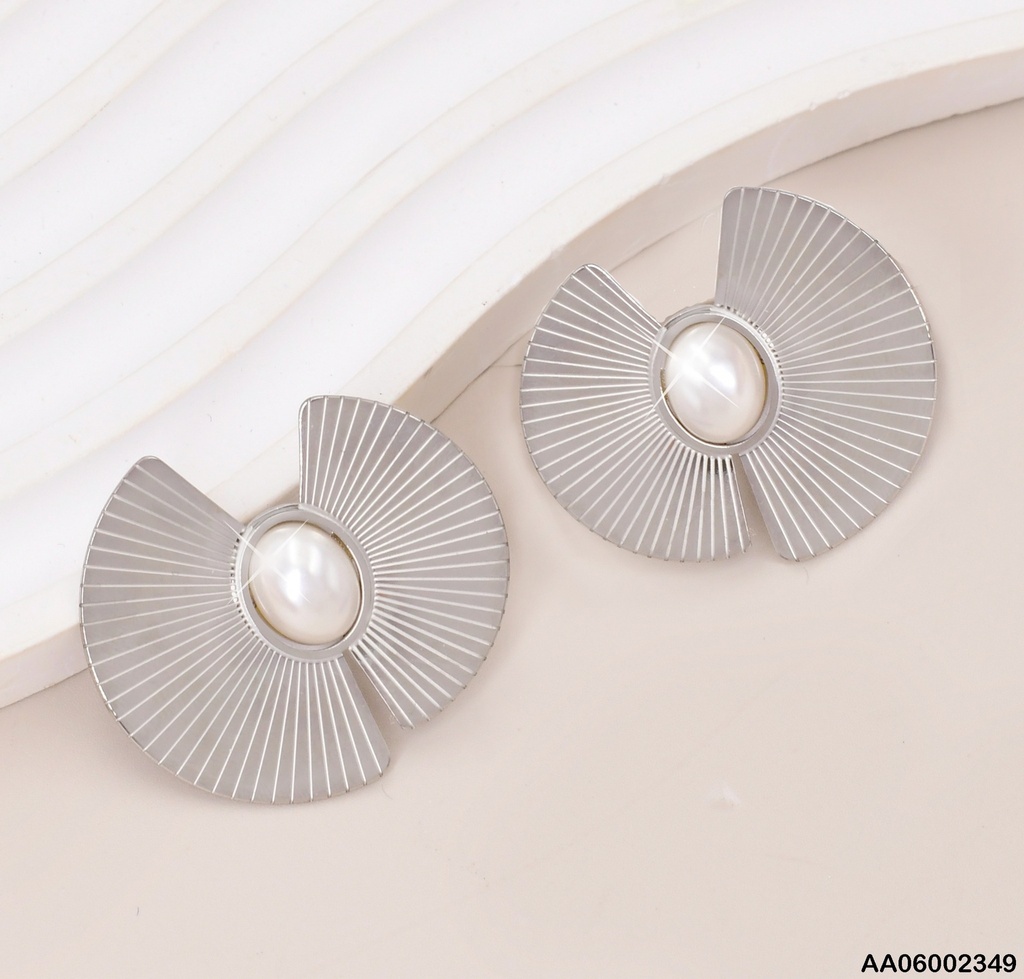 ARETES PLAT. 2 ABANICOS UNIDOS X PERLA EA461-131