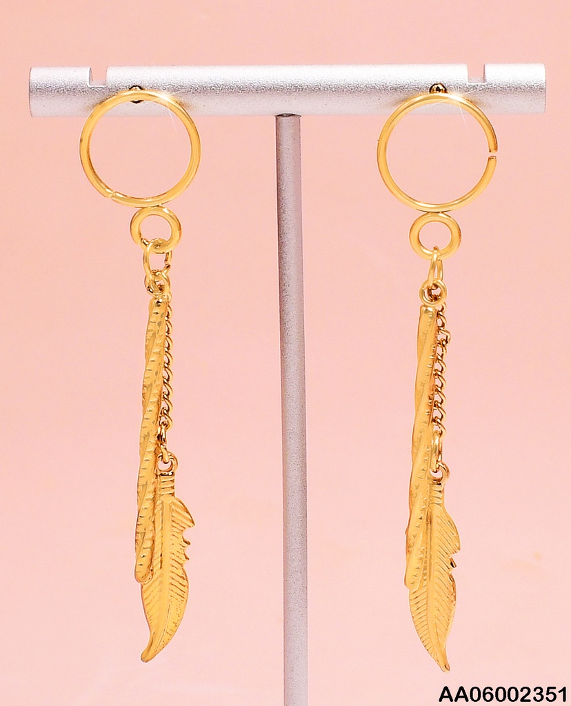 ARETES CIRCULOS DOBLE COLGANTE C/PLUMA F3652