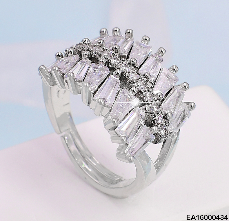 ANILLO COL. PLAT. FILA DOBLE ZIRC.RECTANGULARES RE082-213