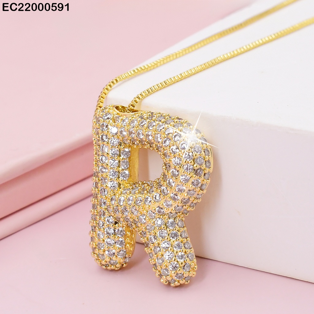 CADENA FINA DIJE LETRA"R"CON ZIRCONIAS  CE094-217