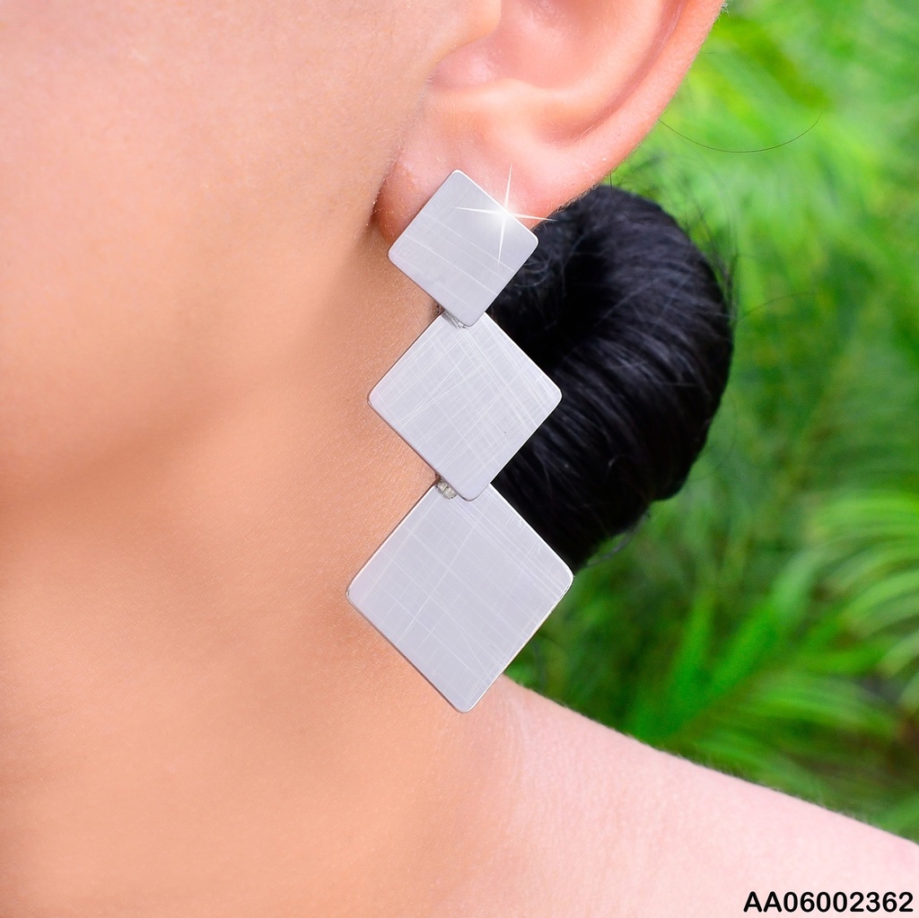 ARETES PLAT. 3 PLACAS ROMBOS CRECIENTES RAYADOS EA386-131