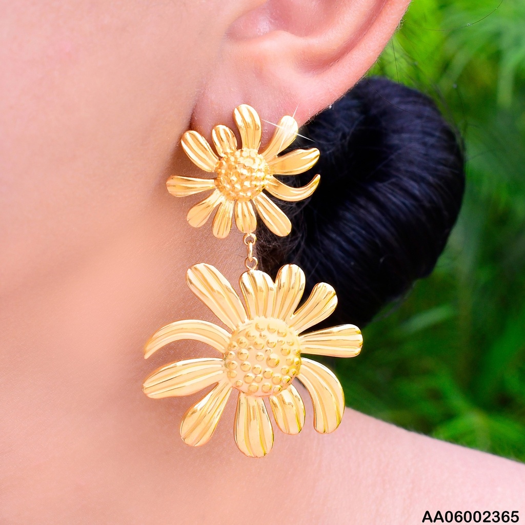 ARETES DOBLE FLOR VERTICAL PETALOS ABIERTOS EE596-45